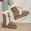 Vintage Furry Warm Snow Boots for Women Winter Platform Anti Slip Snow Boots Woman Faux Suede Lace Up Cotton Shoes Mujer