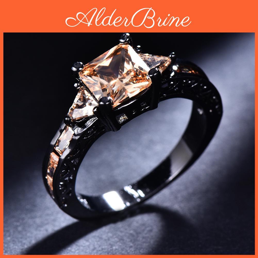 Pc Color 1 Black Golden Princess Cut Champagne Stone Cz Claw Rings Wedding Band Jewelry Valentines Day Gifts
