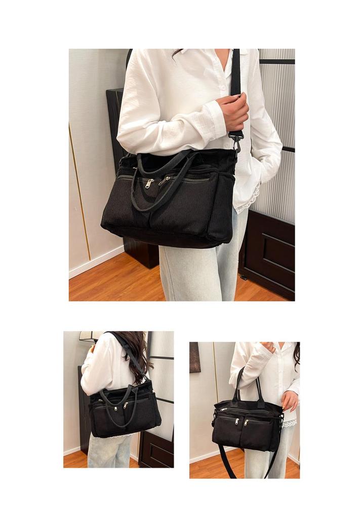 2026 Women's Large Capacity Corduroy Tote: Korean Style Multi-Pocket Handbag & Versatile Crossbody Bag