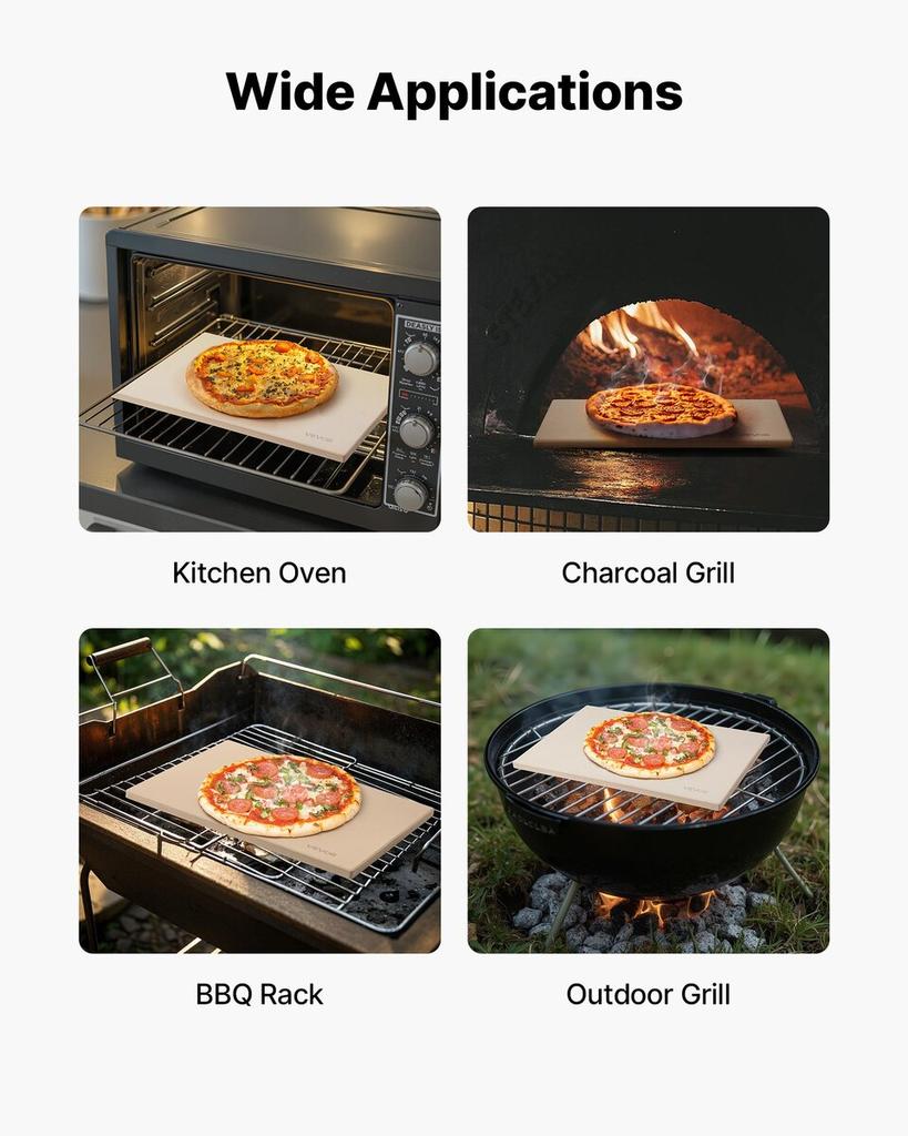 Pizza Stone, 508 x 355 mm Rectangular Cordierite Pizza Stone, Extra Large Baking-Stone with Aluminum Peel, 15 mm Thick Heat-Resistant Cordierite, for