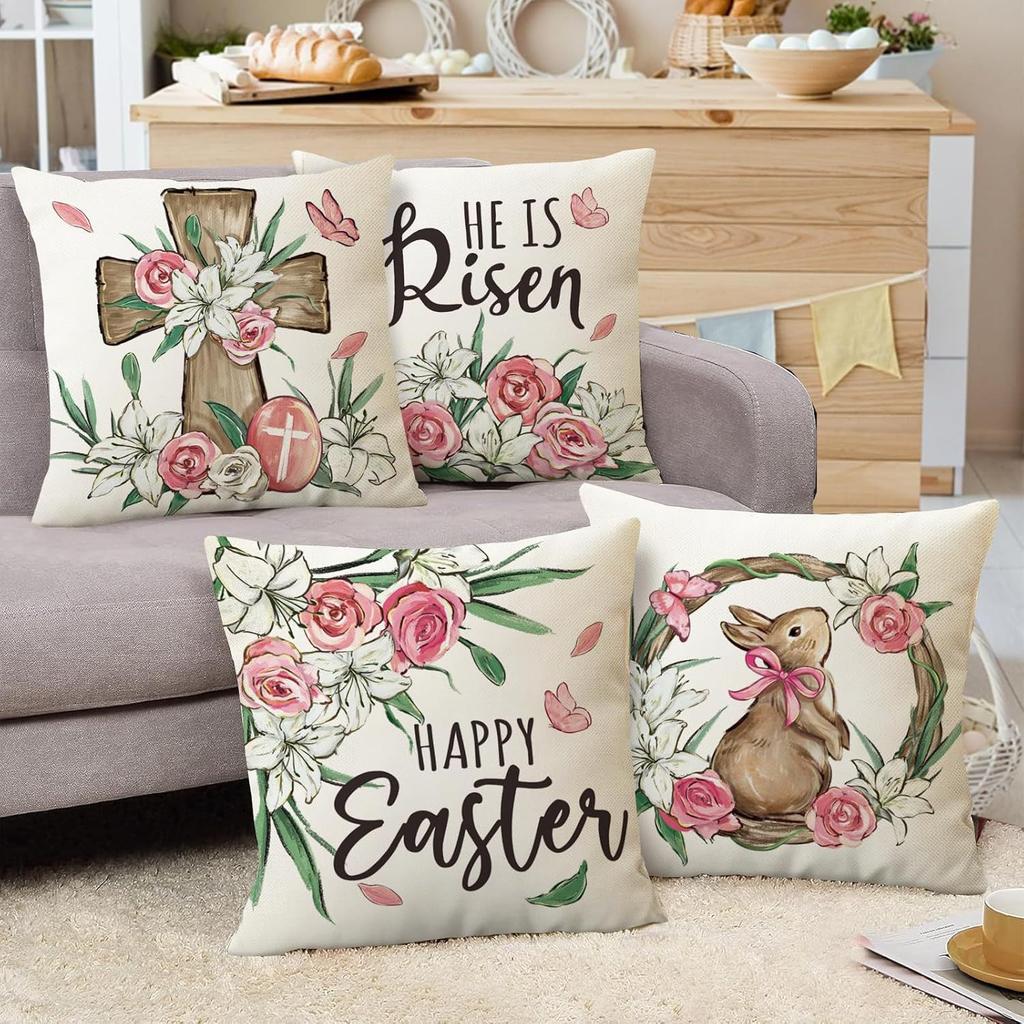 Easter Watercolor Cross Pillow Cover Cozy Aesthetic Pillowcase for Bedside Couch Living Room Home Decoration