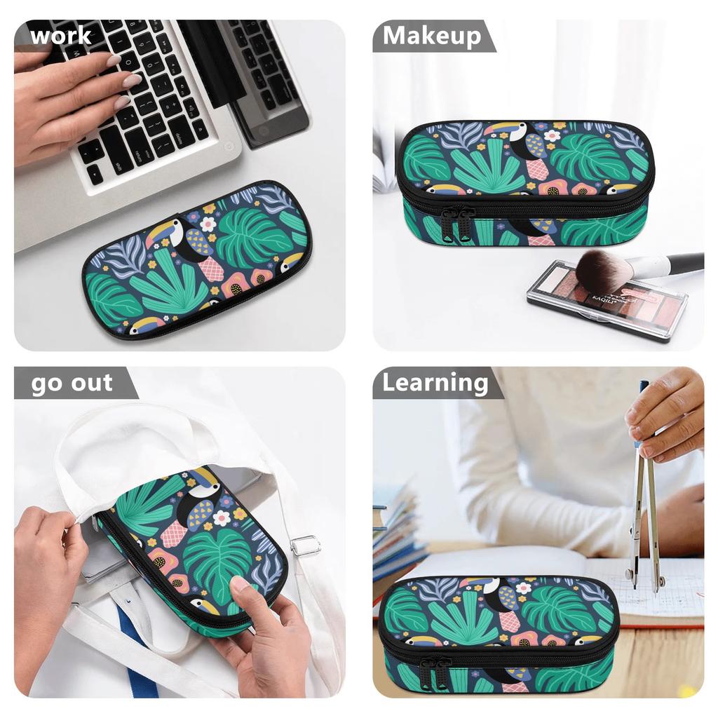 Pencil Bag Lightweight 300D Polyester Easy Open Zipper with Mesh Pocket Removable Divider and Pen Slots for School and Study