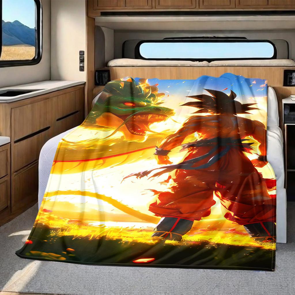 1pz Coperta in Flanella con Stampa Son Goku, Alta Qualità per Tutte le Stagioni, Decorazione per la Casa, Calore e Comfort, Perfetta per Regali di Natale