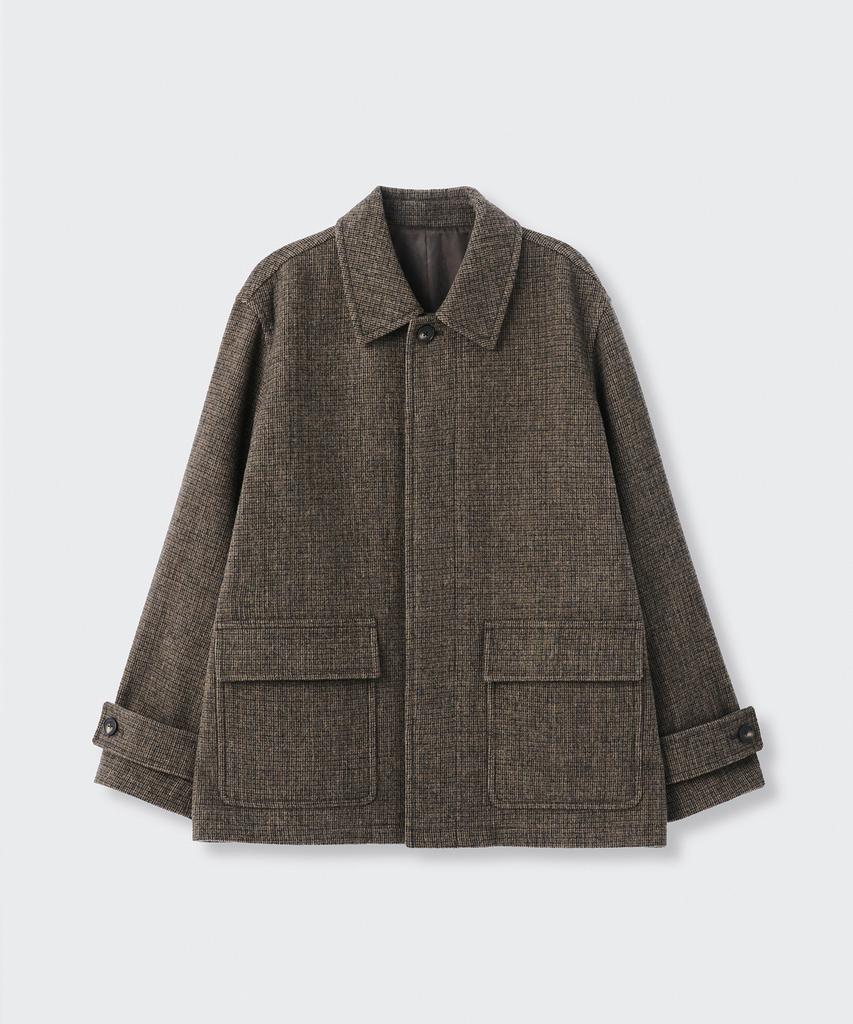 Musinsa Standard Wool Blend Tweed Oversized Half Balmacaan Coat [Brown]