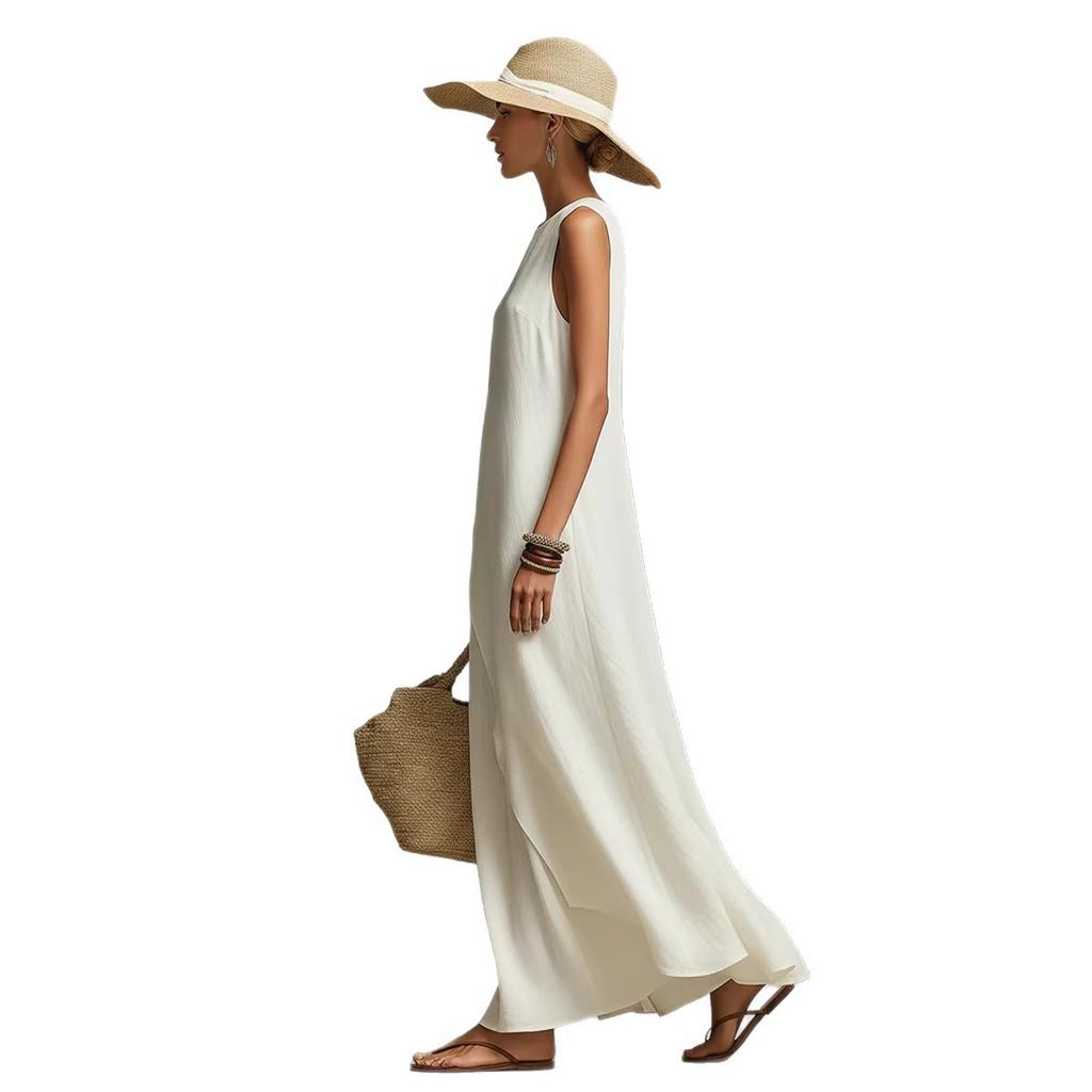 2026 spring and summer new sleeveless dress women's cotton and linen blended irregular hem temperament vacation dress