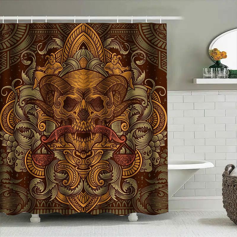 

Tuniu Dark Skull Vintage Baroque Shower Curtain Damask Floral Wall Decor Elegant Bathroom Decor W60H190(CM)-1 Pcs