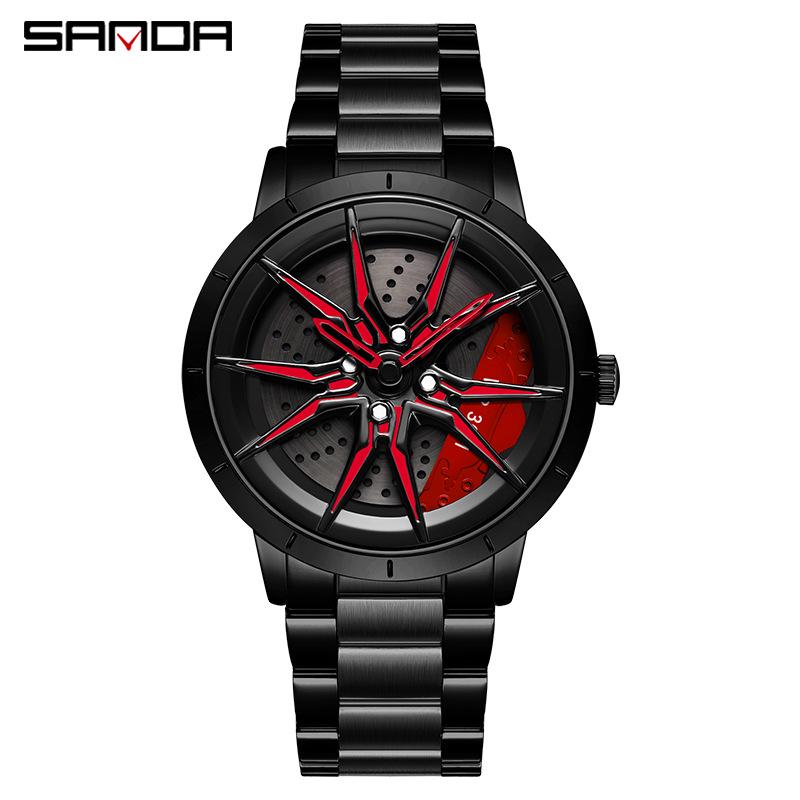 Sanda Men's Racing Concept Quartz Watch with 3D Hollow Dial and Rotating Waterproof Design