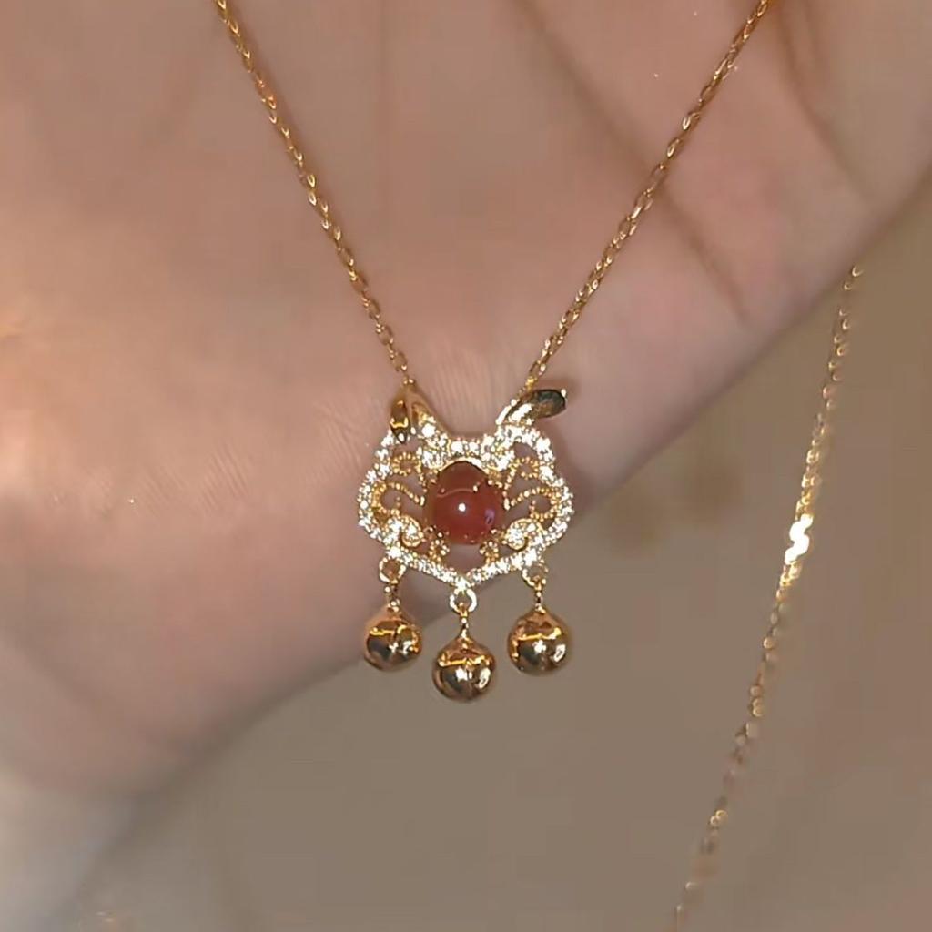 New Chinese bunny safety lock necklace women's light luxury niche rabbit ears bell collarbone chain birthday gift