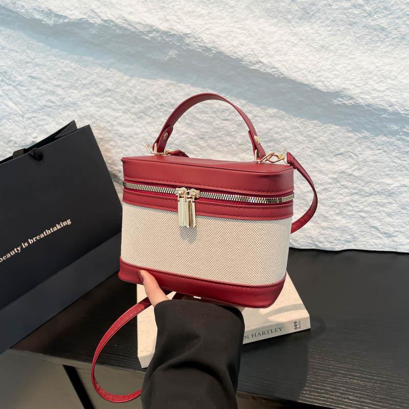 New high-end cylinder bucket bag splicing contrasting color messenger bag women's versatile shoulder bag