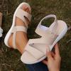 Summer Solid Color Round Head One-word Velcro Fashion Women's Large Size Wedge Sandals