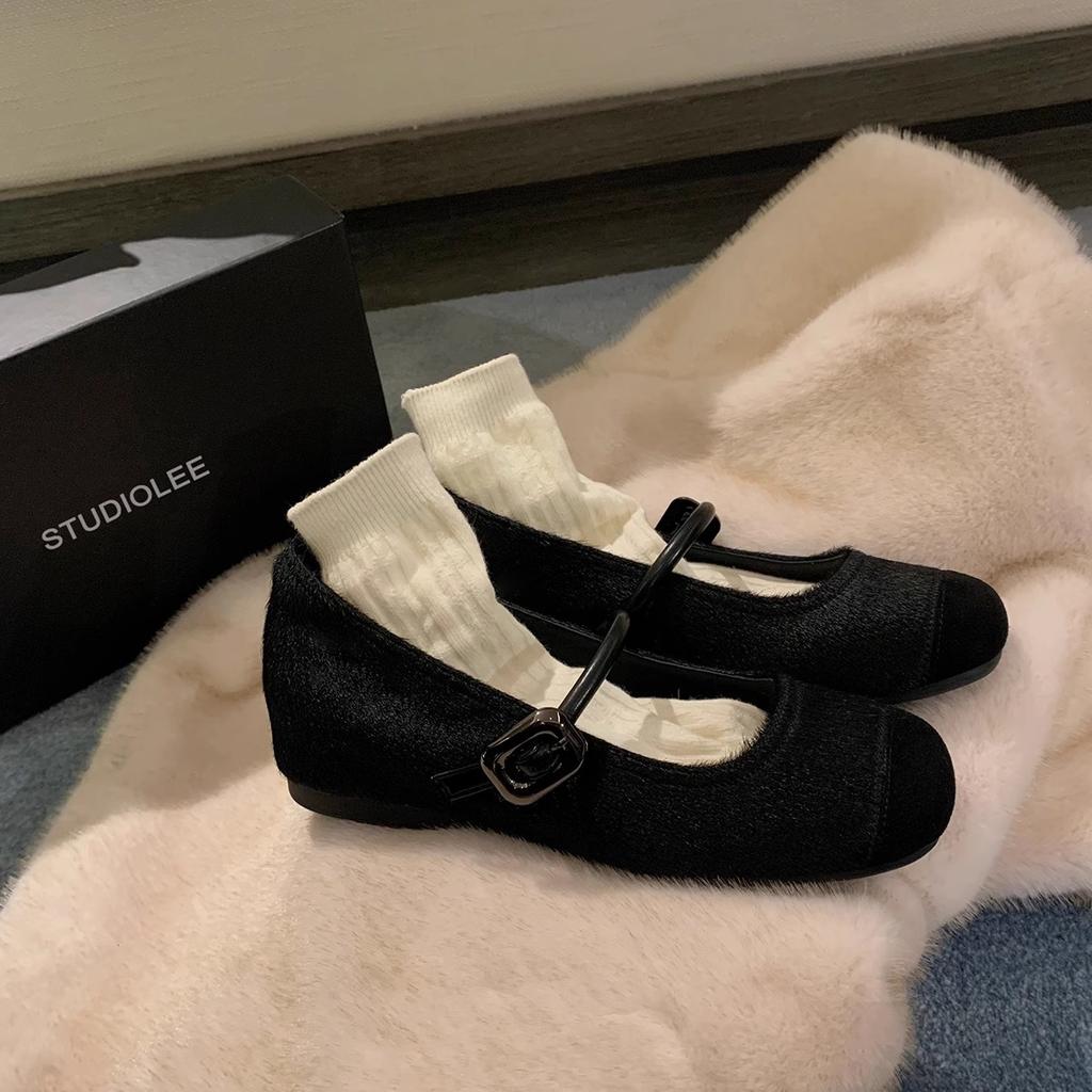 Sheepskin version~ Temperament round head with leopard print inner height increase Mary Jane shoes women's shallow mouth single shoes