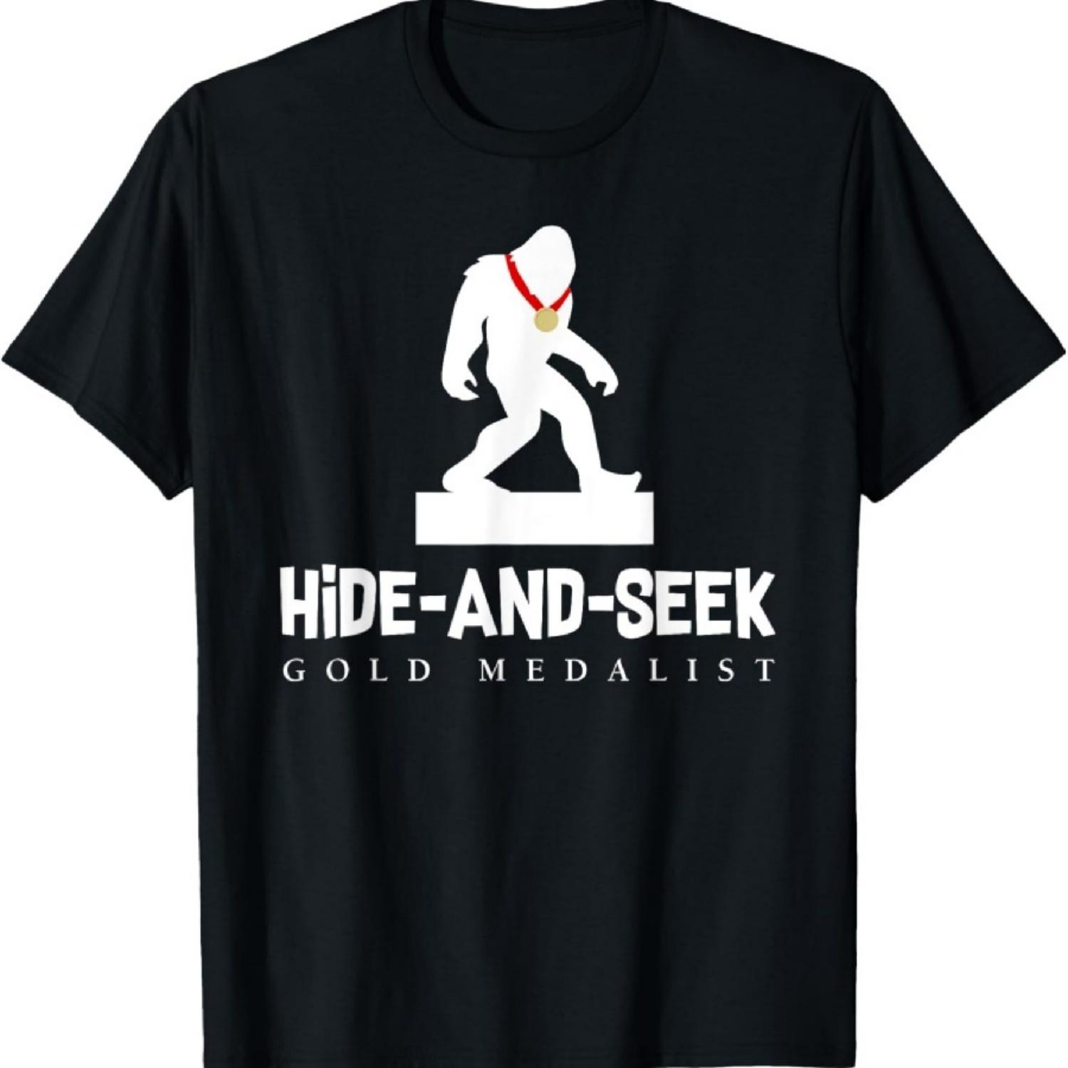 Футболка «Прятки с Бигфутом» золотого медалиста, смешной подарок с Сасквотчем XXXXXL чёрный