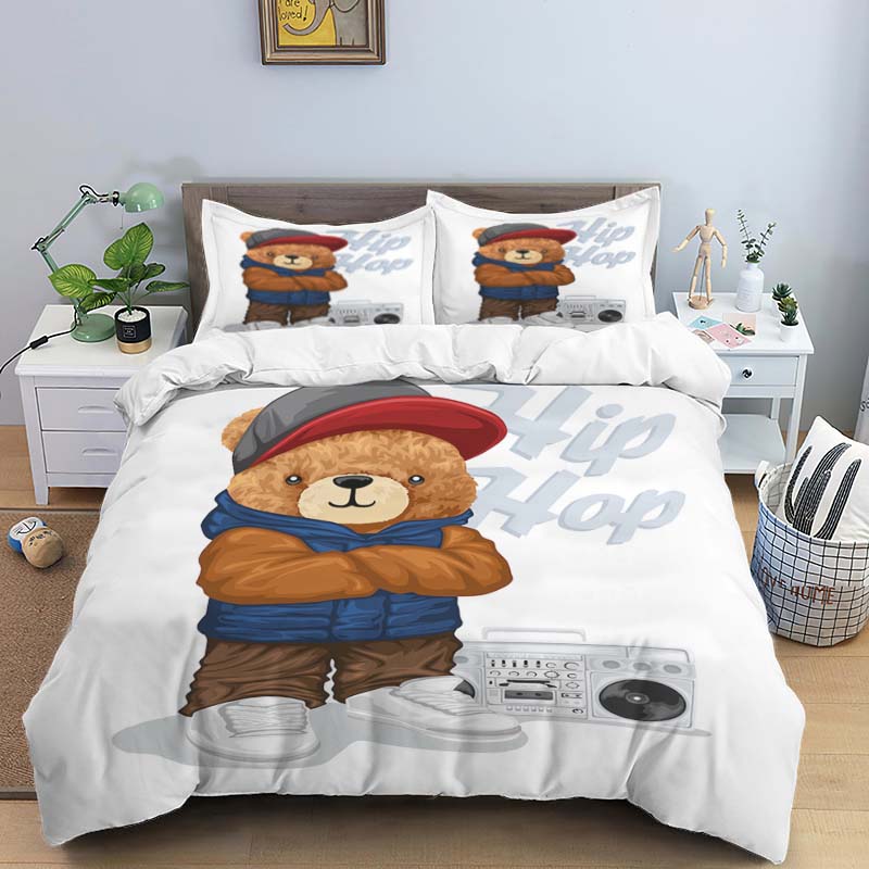 Bear Print Digital Print Polyester Bedding Sets,Girl'S Cover,Boys Duvet Cover Set For Teens, Queen Cover 2Pcs Pillowcase