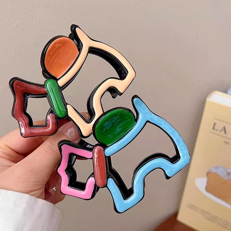 1Pc Cartoon Dog Shape Colorful Hair Claw Cute Hollow Out Creative Grab Clip Female Plastic Hair Clip