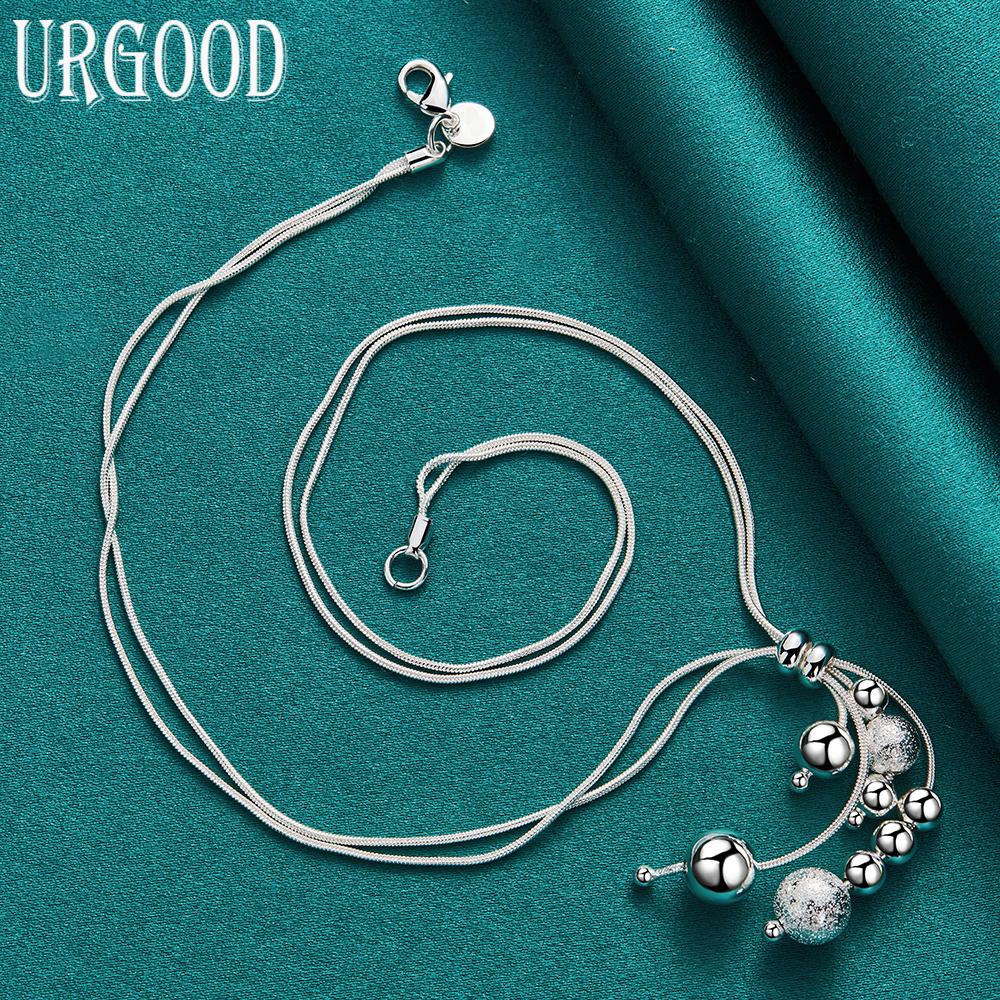 925 Sterling Silver Snake Chain Bead Pendant Necklace Fashion Jewelry