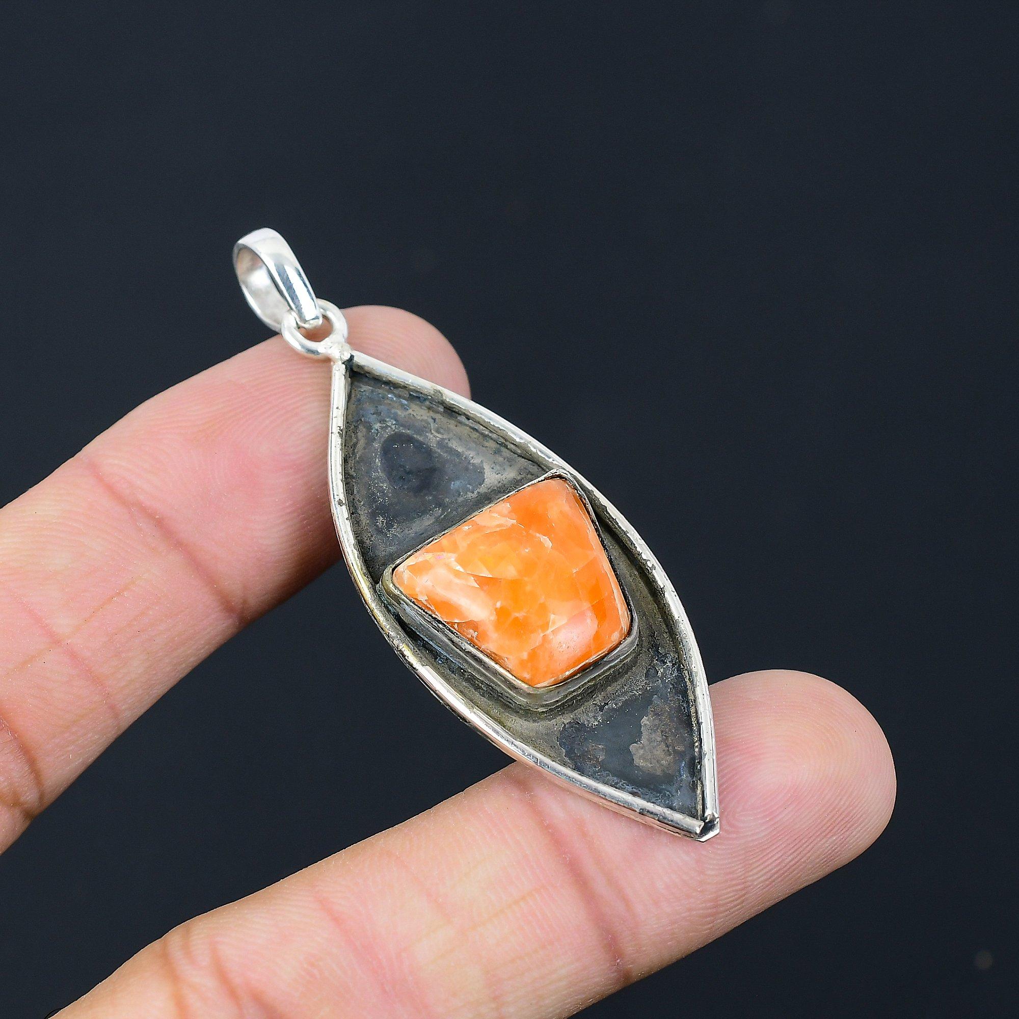 Mothers day Sale 925 Sterling Silver Orange Aventurine Stone Wife Trendy Pendant