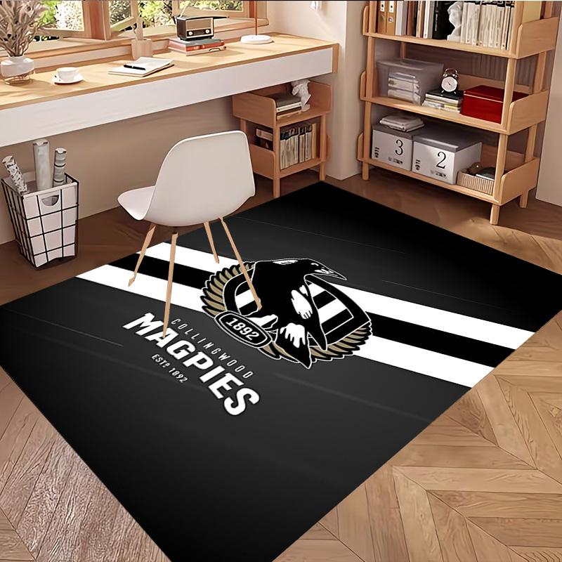 Collingwood Magpies Print Rug, Washable Floor Carpet, For Entryway Dorm Laundry Room Office Study, Home Decor Birthday Christmas Gift