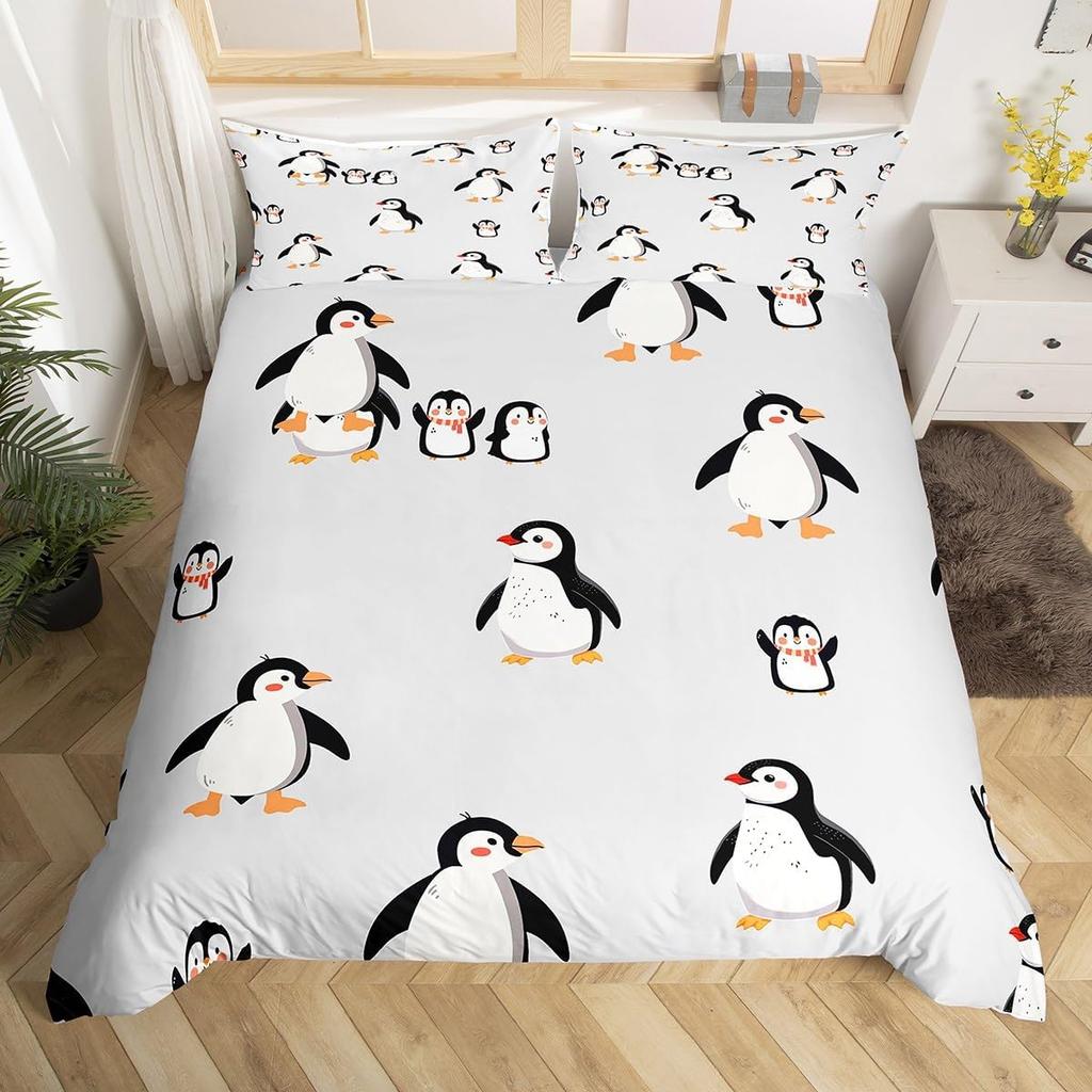Cartoon Penguin Bedding Set Full King for Girls Boys Kids Room Dorm Funny Animal Printed Comforter Cover Penguins Bedding Set