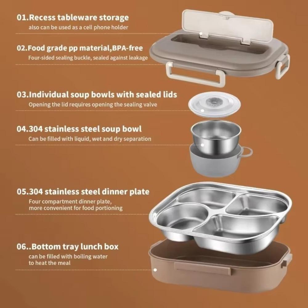 304 Stainless Steel Portable Bento Box with Bag Fork Spoon Preservation Box  School