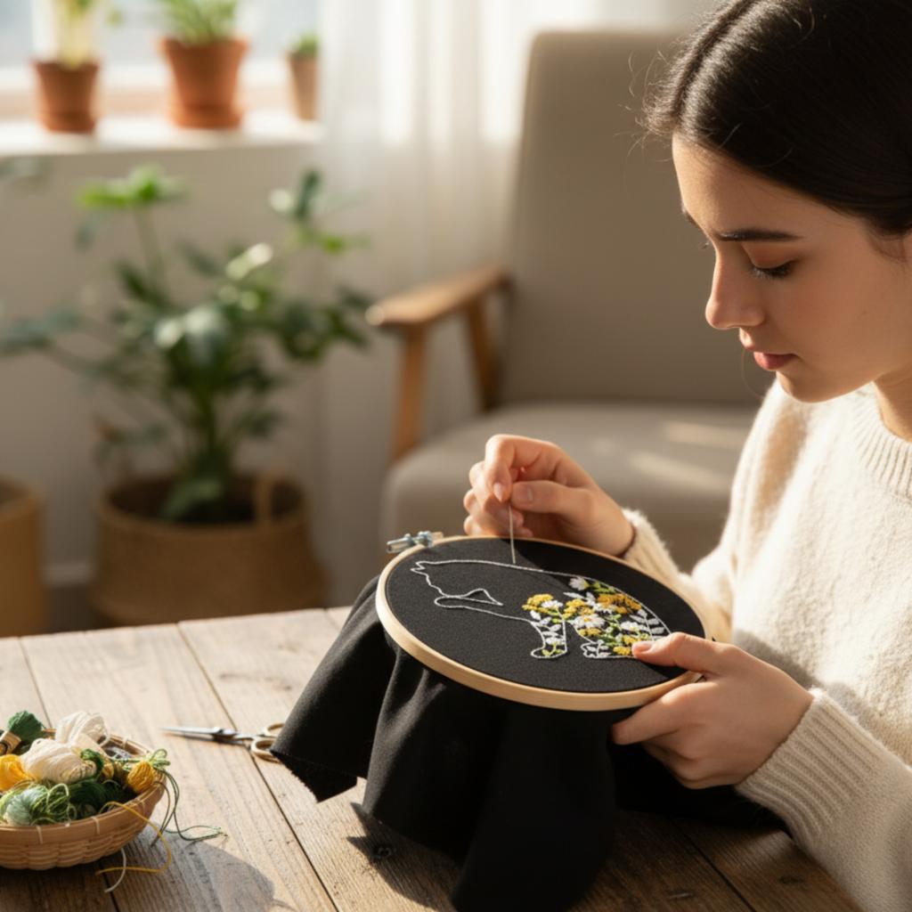 2 X Embroidery Bag Kit With Printed Diy Embroidery Hoop [M-Ohaft5]