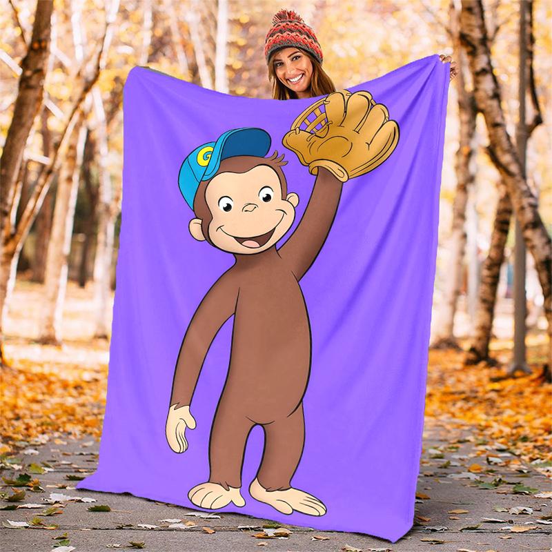 Curious George Flannel Blanket Soft Warm All-Season Throw, Design for Camping, Car Travel, Hiking Sofa, Bed, Office Perfect Gift for Parties