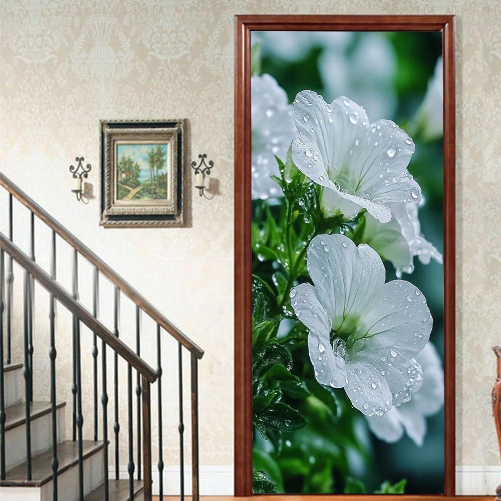 1 Stück Blühender Bambus Vinyl Türsticker Für Schlafzimmer Heimdeko Selbstklebend Abnehmbares Wandtattoo Türrenovierung Wasserdichtes Poster