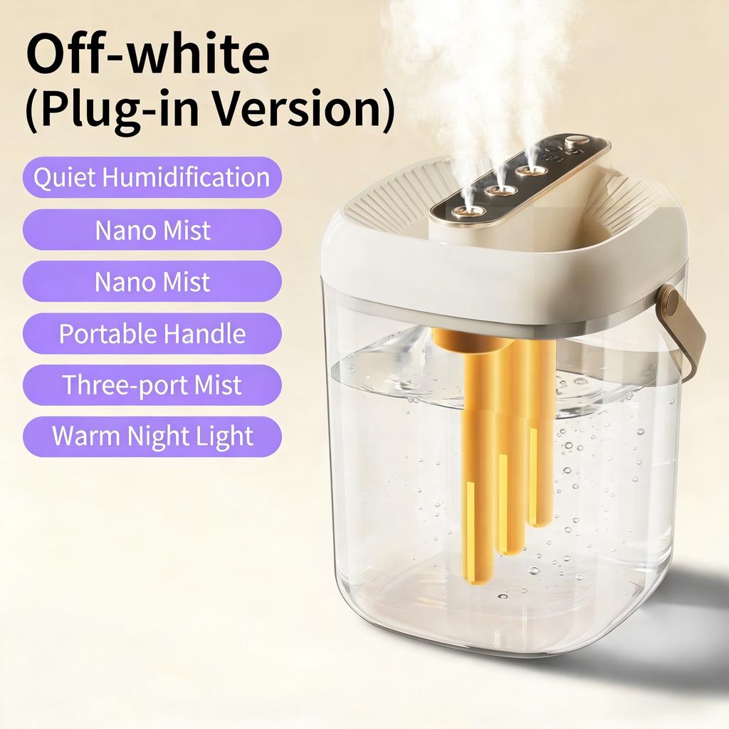 Intelligent 3-Spray Humidifier - 2L Large Capacity Water Tank, Warm Night Light, Waterless Protection, 4-Speed Mist Adjustment