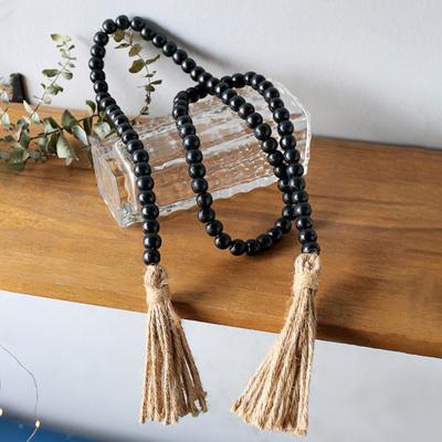 Wood Bead Garland Farmhouse Wall Hanging Decoration DIY Rustic Tassel Boho Bead String Ornament for Plant Pots Candle Holders