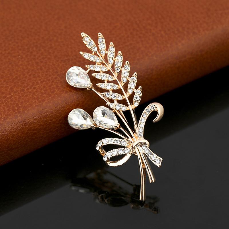 Retro Rice Ear Alloy Rhinestone Pin Female Suit Crystal Brooch Clothing Accessories