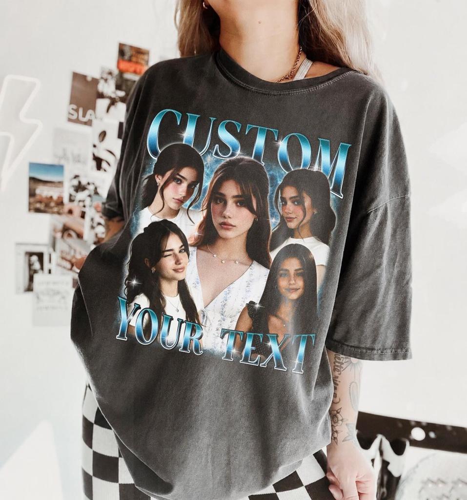 Custom Photo Bootleg T-Shirt, Personalized Text Comfort Colors Tee