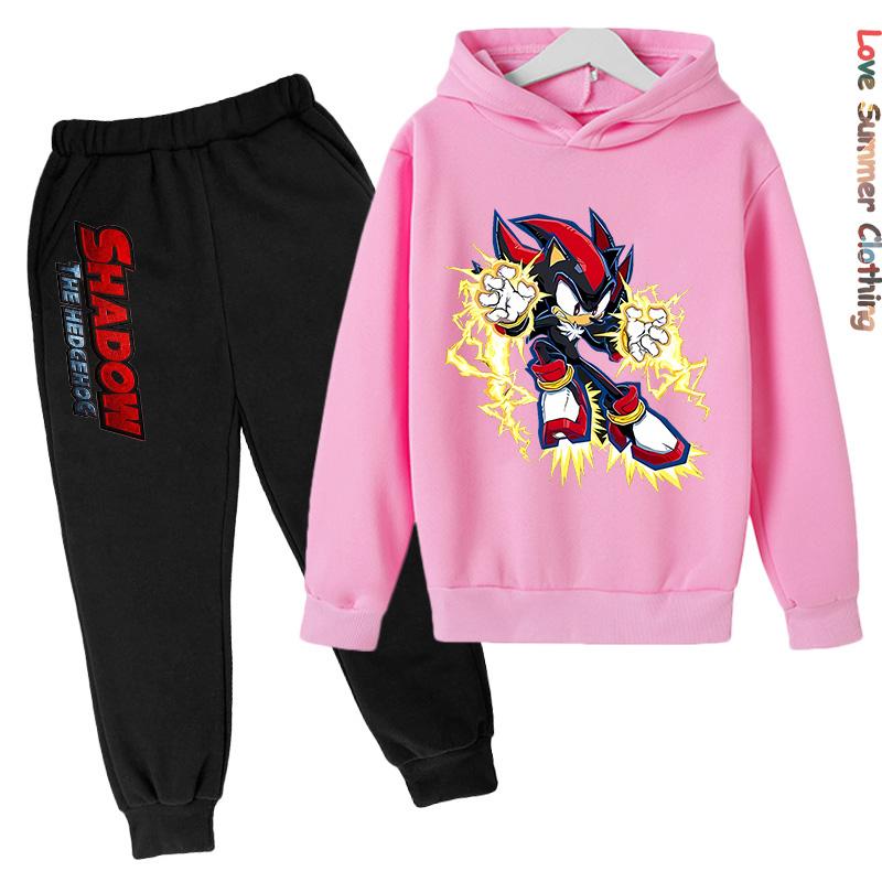 Boys Hoodie Tracksuit Shadow Hedgehog HD Print Sonic Autumn Kids Girls Character Hoodie Set Age 4-14 Thin Fleece Hoodie Set Sweatsuit Polyester