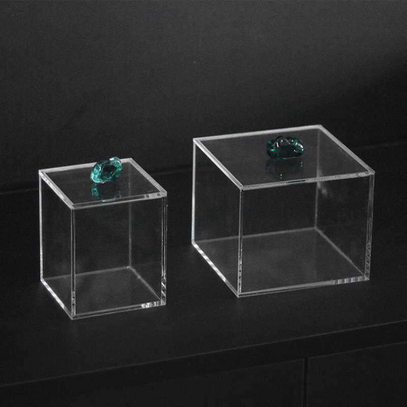 Clear Acrylic Storage Box Agate Crystal Dustproof Storage Box Transparent Display Jewelry Tank Room Decoration Accessories