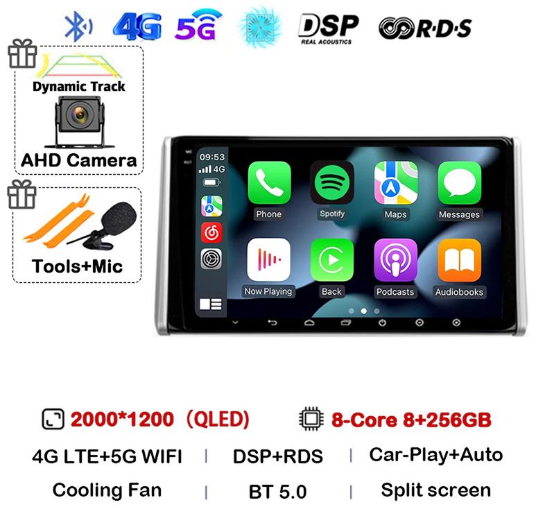 Android 14 Carplay Auto For Toyota RAV4 XA50 2018 2019 2020 Car Radio GPS Multimedia Player Stereo 4G WIFI 360 Camera Head Unit