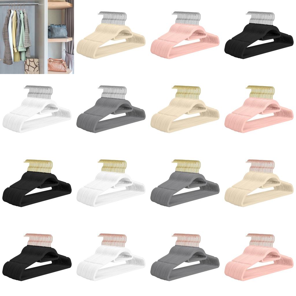 Velvet Flock Hangers Non Slip 360 Degree Hook Coats Hanging Plastic Adjustable