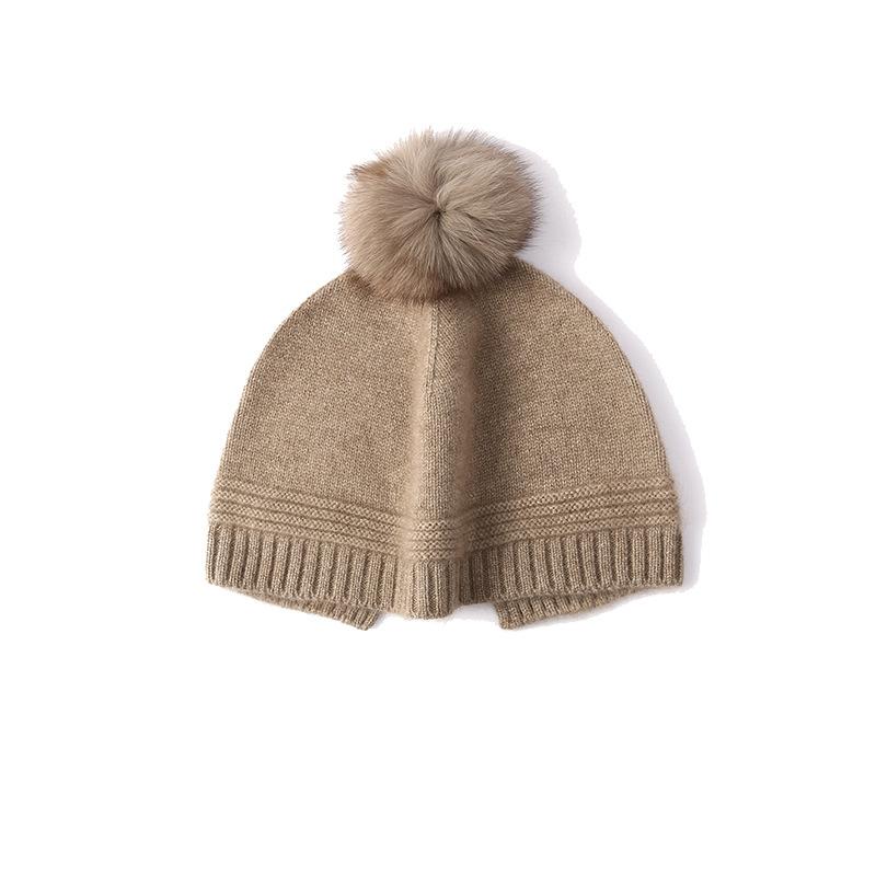 Pure cashmere knitted hat autumn and winter new solid color hairball warm cold hat knitted casual flanged hat