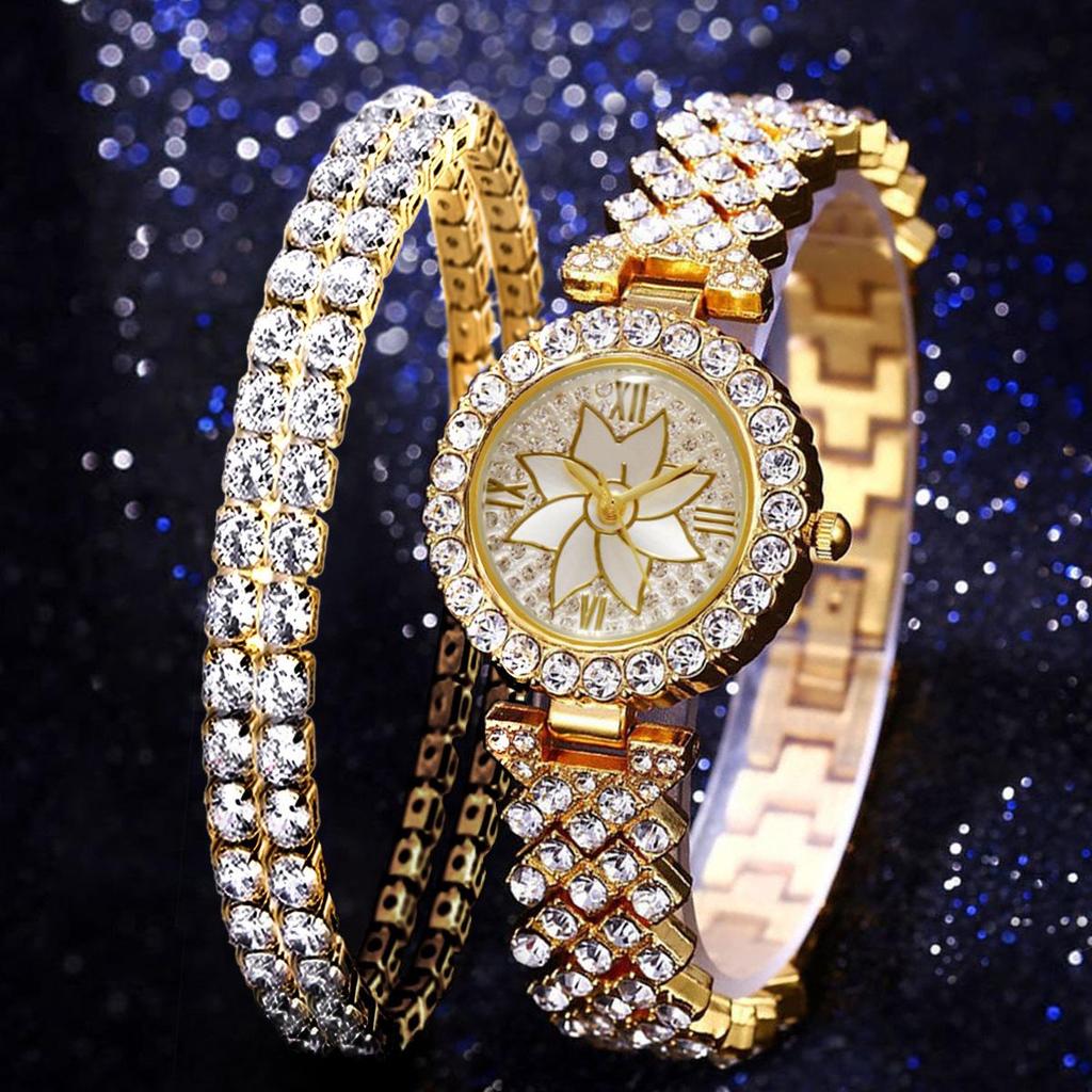 Women's Rhinestone Dial Quartz Watch & Starry Bracelet Gift Set: Simple & Stylish