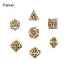 7 Pcs Light Golden Dragon Metal Dice Dragon Hollow Metal Polyhedral Dice Set Suitable for Role-Playing RPG  Board Game Card Game