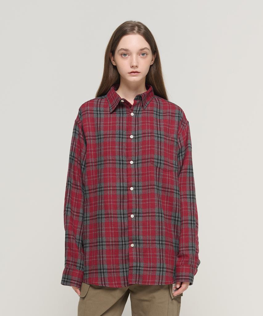 Cargo Bros For Woman Tone-Down Check Oversized Cotton Shirt (Red)