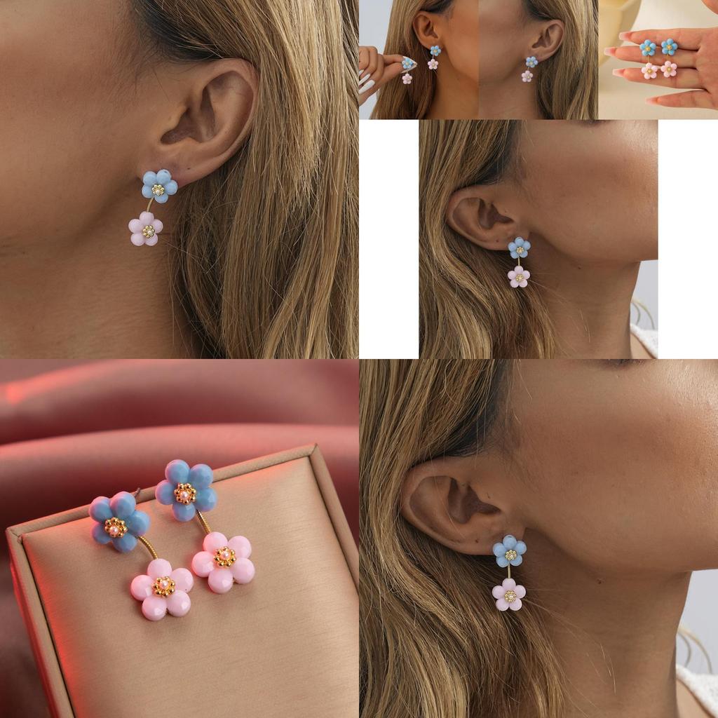 Fashionable Resin Flower Studs For Women Versatile Geometric Shape Earrings