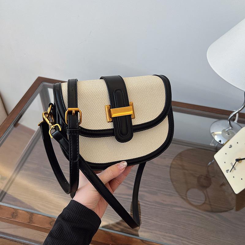 New Niche Design Popular Contrasting Color Saddle Bag Single Shoulder Oblique Span Trendy Versatile Women's Bag