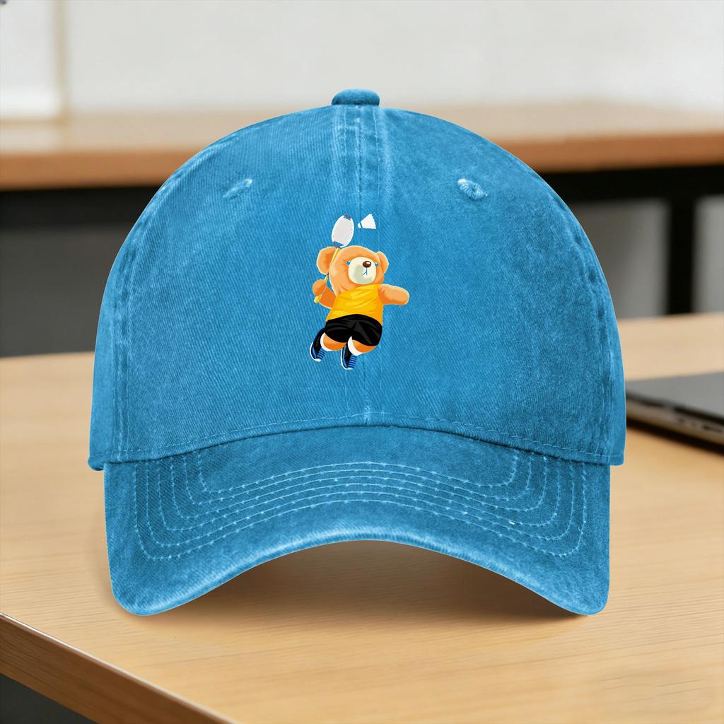 Teddy Bear Playing Badminton Print Casual Baseball Cap Summer for Young Unisex And Women Trucker Hat SunProof