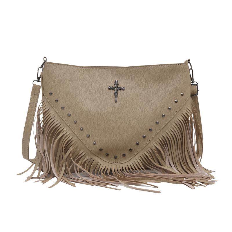2025 Women's Rivet Soft Leather Tassel Crossbody Bag