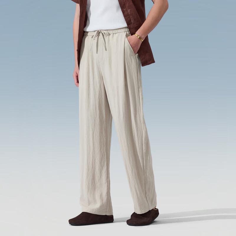 Judger Men s Summer Linen Tencel Blend Loose Straight Curved Leg Pants M