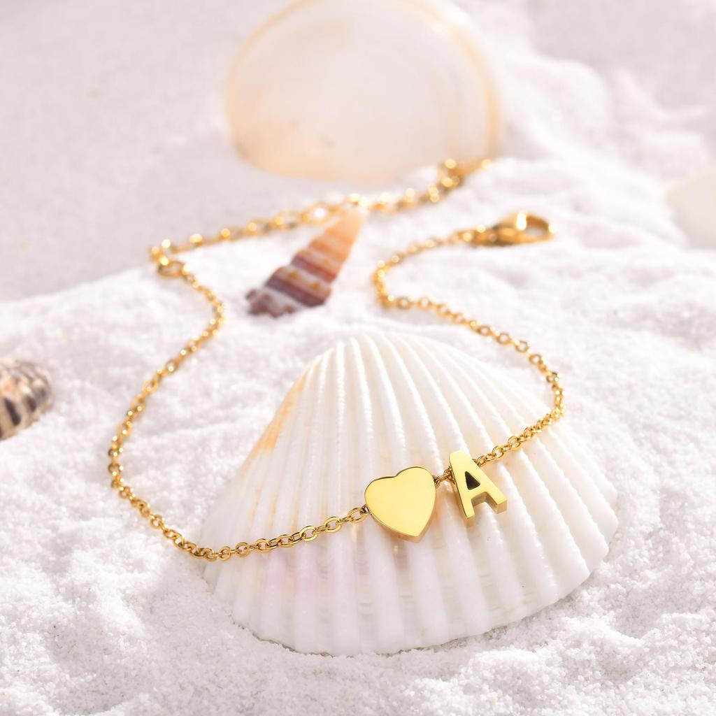 Bohemia A-Z Letter Initial Anklet for Women Gold Color Heart Alphabet Ankle Bracelet Beach Party Travel Fashion Foot Jewelry