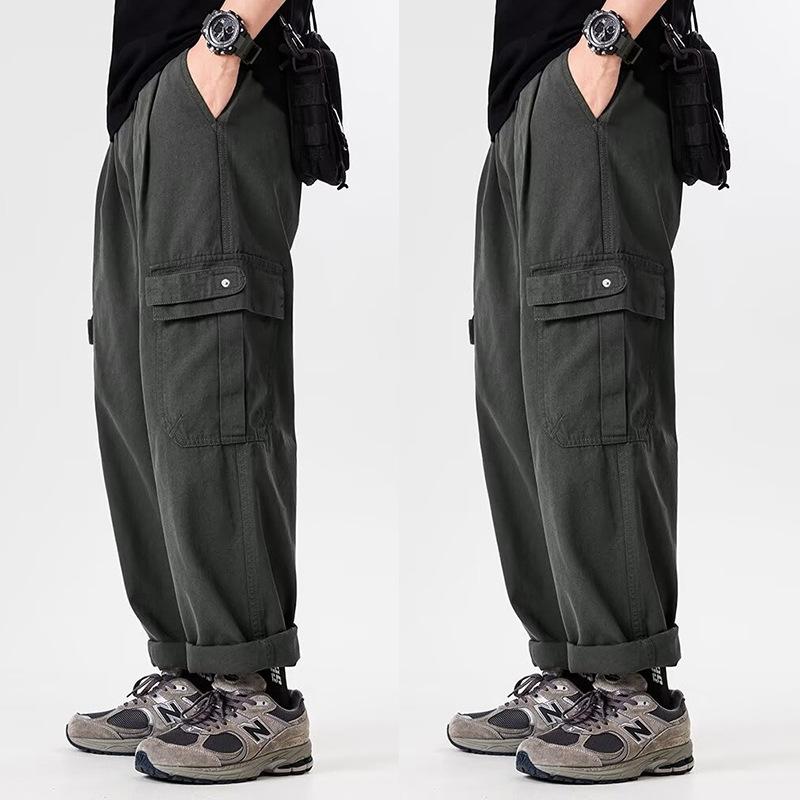 Khaki Overalls Men's Autumn New Loose Trendy Brand Wide-leg Pants Multi-pocket Straight Casual Pants