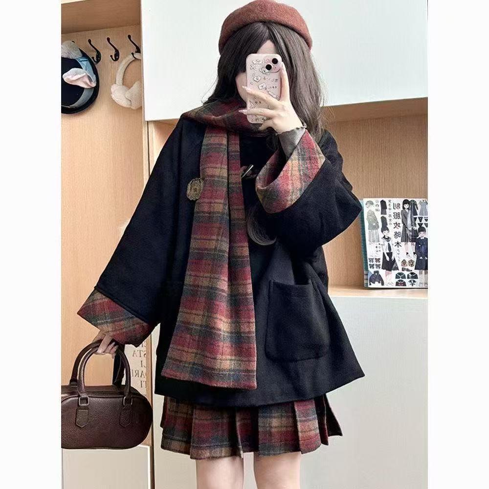 

Academy Girl Winter Wool Coat & Plaid Skirt Uniform Set Small