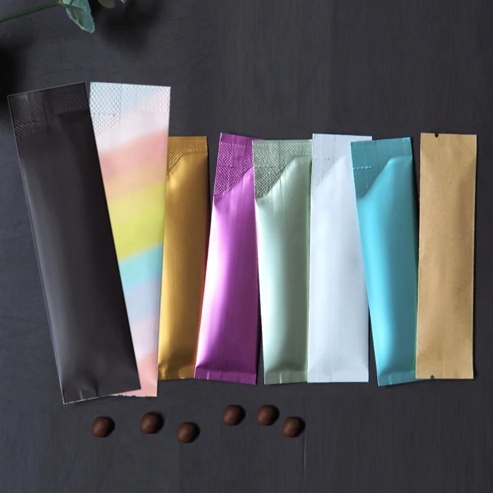 100pcs Rectangular Open Top Aluminum Foil Bag Disposable Long Strip Tea Bag Liquid Powder Subpackage Coffee Milk Cocoa