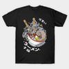 Men Black Print T-shirt Ramen Cats No-Cut Transfer Paper Print Cotton Tshirt