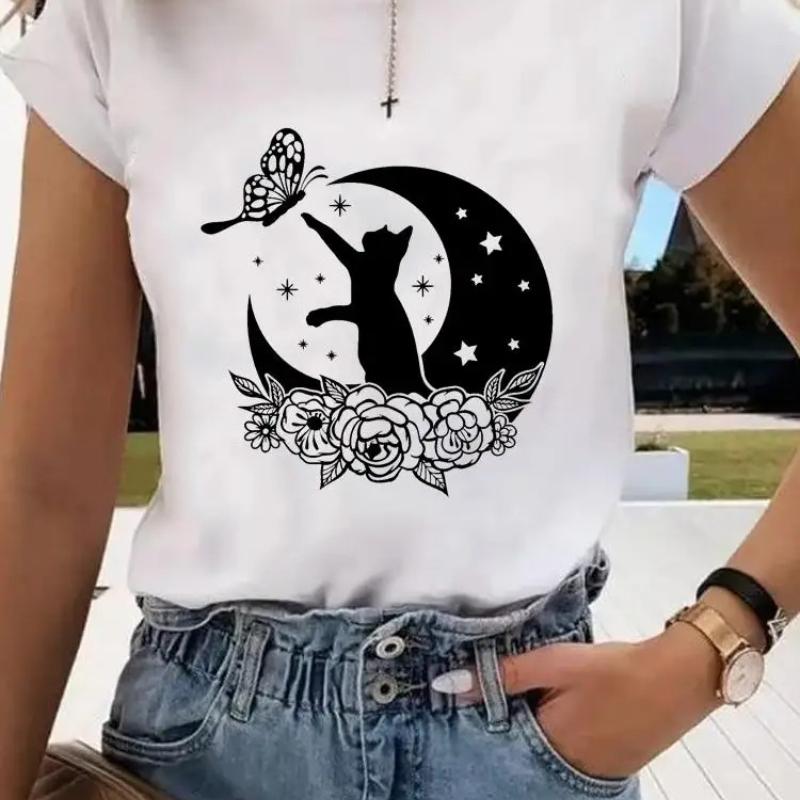 Short Sleeve Print Clothes Women Spring Summer FeUnisex Tee Fashion Cat Love Sweet Valentine Shirt Lady Graphic Tshirt Clothing