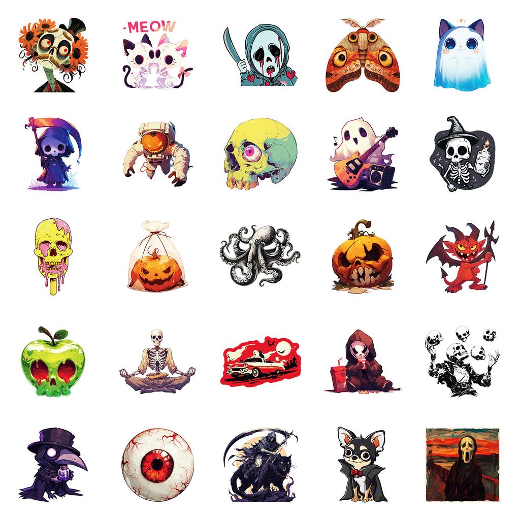 50Pcs Halloween Stickers - Spooky Cute Cartoon Decals for Phone, Laptop, Luggage, Party DIY (4.3x5cm)